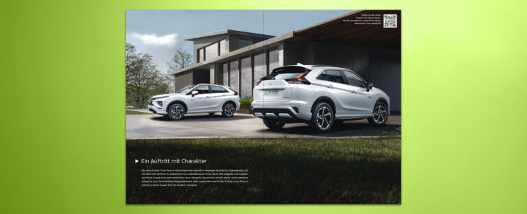 VOON Werbeagentur Case – Literaturkonzept Modellprospekt Mitsubishi Eclipse Cross Plug-in Hybrid Doppelseiten-Beispiele 1