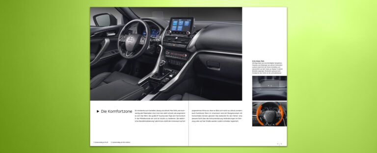 VOON Werbeagentur Case – Literaturkonzept Modellprospekt Mitsubishi Eclipse Cross Plug-in Hybrid Doppelseiten-Beispiele 1