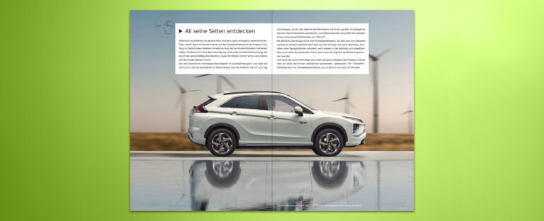 VOON Werbeagentur Case – Literaturkonzept Modellprospekt Mitsubishi Eclipse Cross Plug-in Hybrid Doppelseiten-Beispiele 1