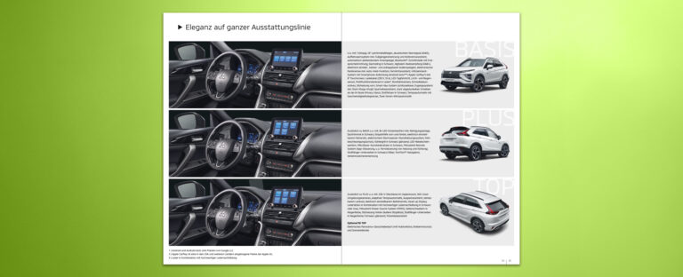 VOON Werbeagentur Case – Literaturkonzept Modellprospekt Mitsubishi Eclipse Cross Plug-in Hybrid Doppelseiten-Beispiele 3