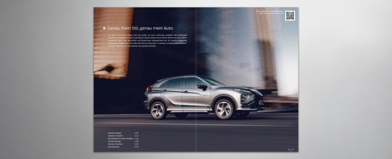 VOON Werbeagentur Case – Literaturkonzept Zubehörprospekt Mitsubishi Eclipse Cross Plug-in Hybrid Titel und erste Doppelseite