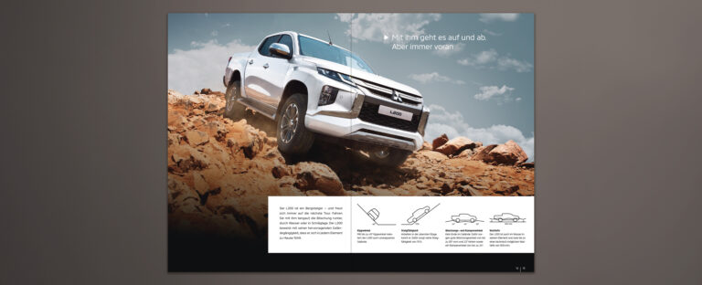 VOON Werbeagentur Case – Literaturkonzept Modellprospekt Mitsubishi L200 Doppelseiten-Beispiele 1