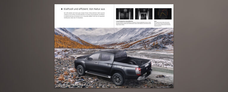 VOON Werbeagentur Case – Literaturkonzept Modellprospekt Mitsubishi L200 Doppelseiten-Beispiele 1