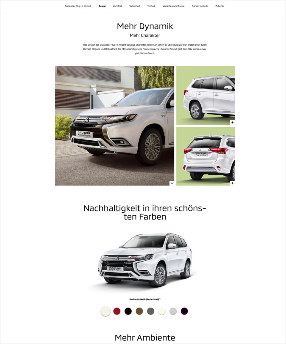 VOON Werbeagentur Case – Redesign Modellseite Mitsubishi Outlander Plug-in Hybrid