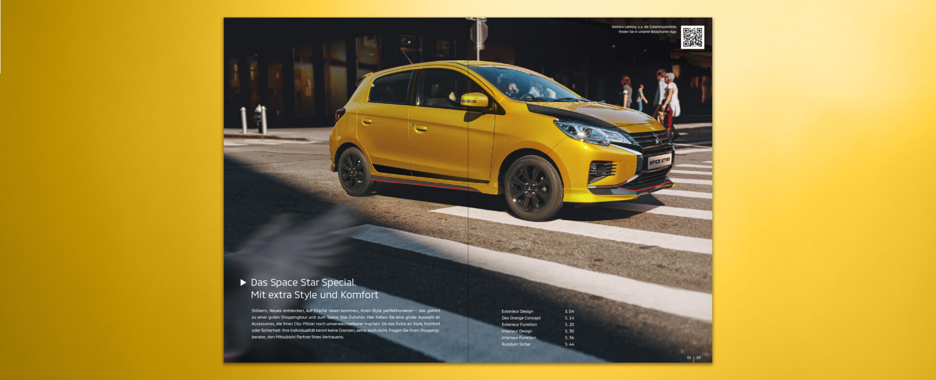 VOON Werbeagentur Case – Literaturkonzept Zubehörprospekt Mitsubishi Space Star Titel und erste Doppelseite