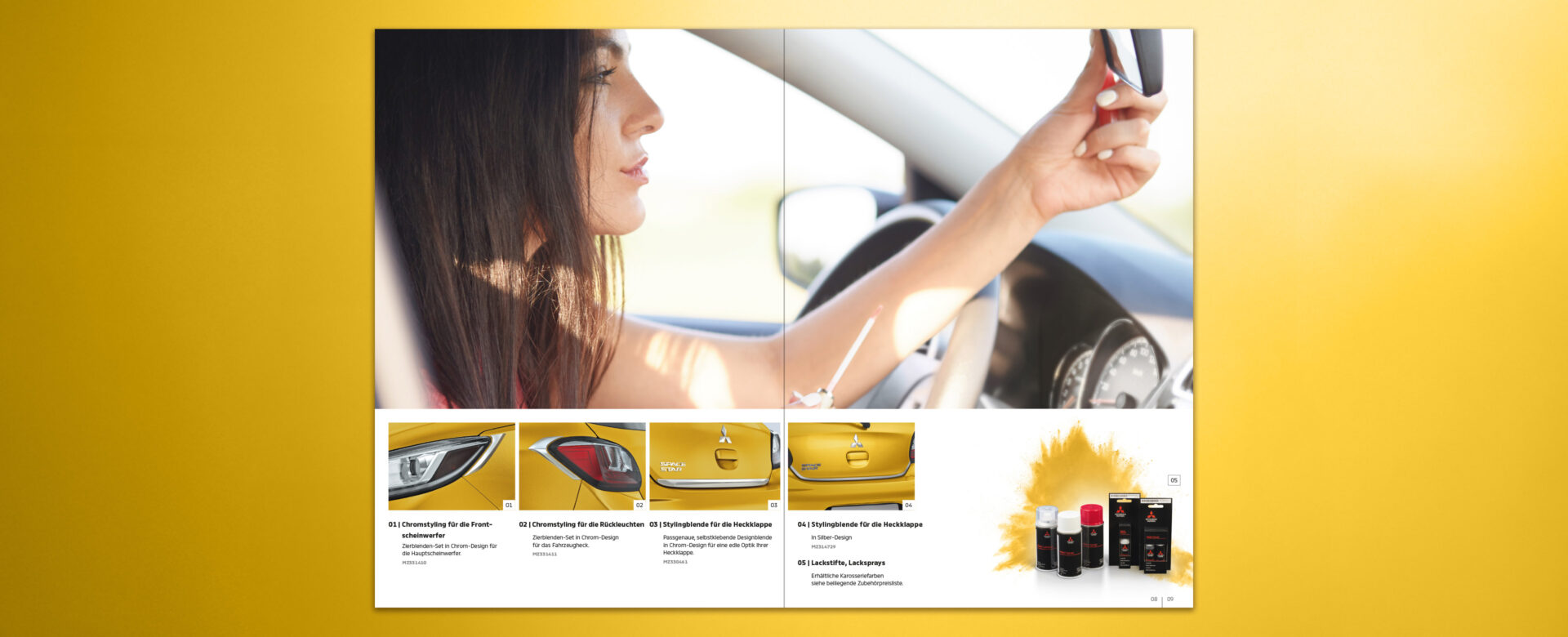 VOON Werbeagentur Case – Literaturkonzept Zubehörprospekt Mitsubishi Space Star Doppelseiten-Beispiele 2