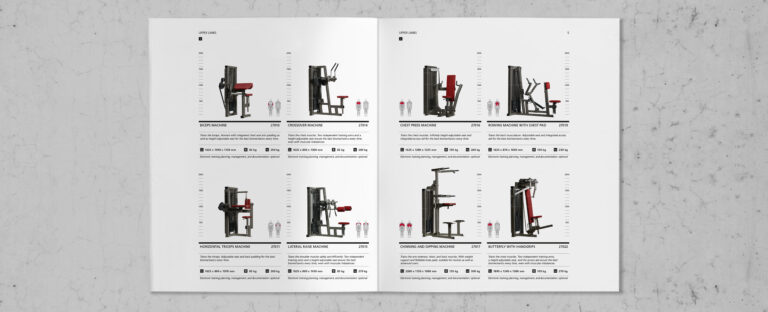 VOON Werbeagentur Case – Literaturkonzept für gym80 Produktbroschüre Core80, Doppelseiten 2