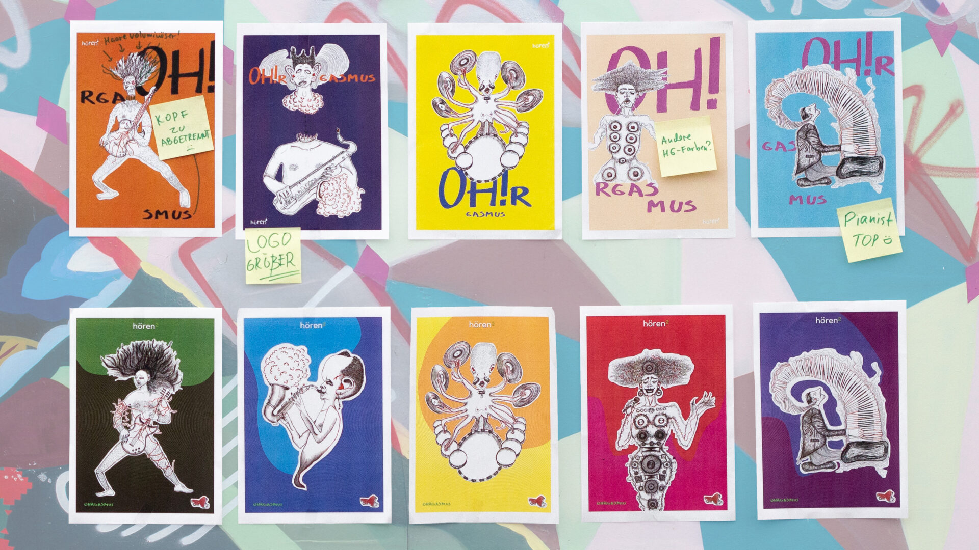 VOON Werbeagentur Case – hören hoch 2 Kampagne Ohrgasmus Skizzensammlung