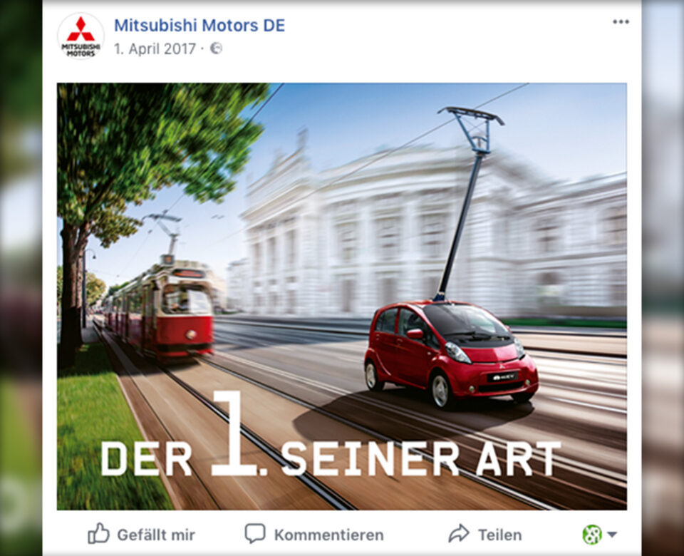 VOON Werbeagentur Case – Mitsubishi Social Media Post zum 1. April