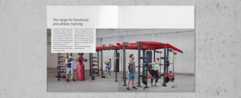 VOON Werbeagentur Case – Literaturkonzept für gym80 Produktbroschüre Functional Performance, Doppelseiten 1